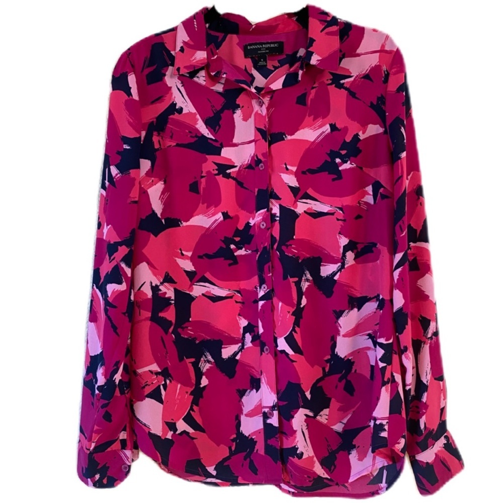 Banana Republic Pink Black Abstract Button-Down Blouse Size S